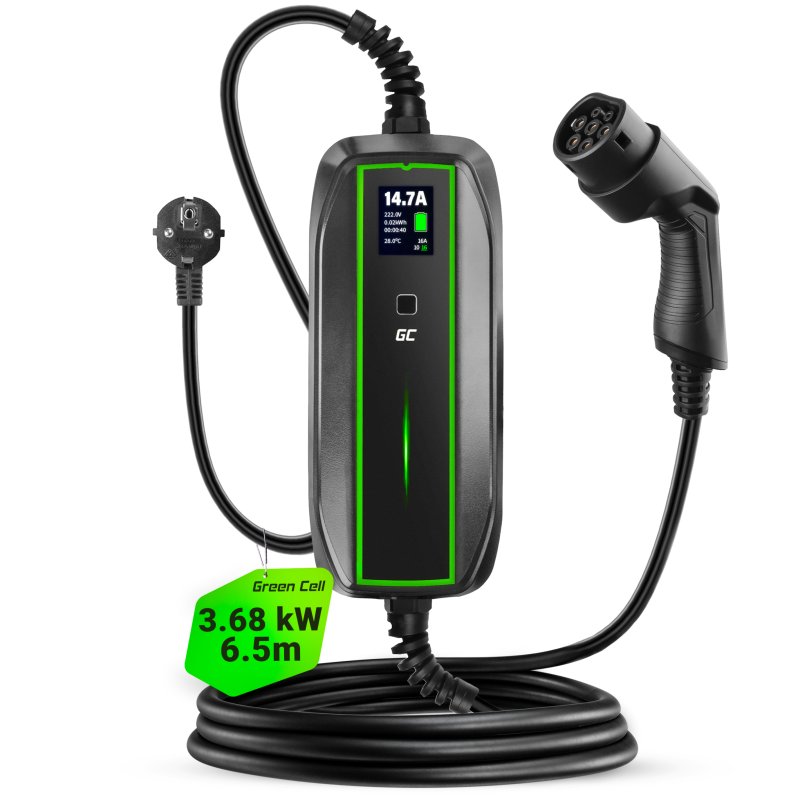 Carregador EV portátil 3.6 kW com display LCD