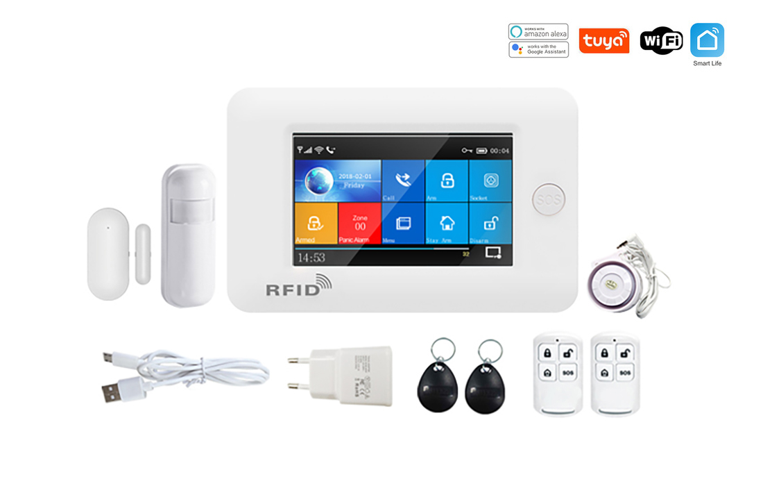 Sistema de alarme inteligente Tuya Wi-Fi e GSM sem fios